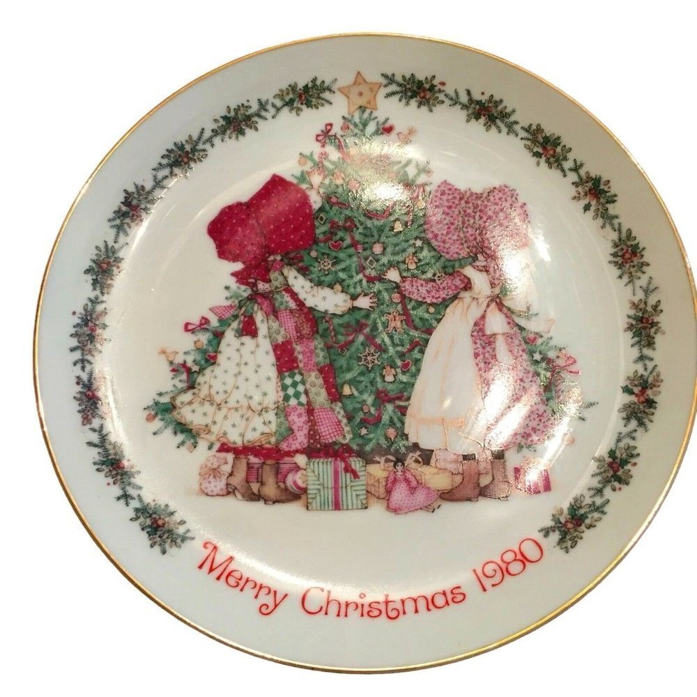 Vintage Holly Hobbie Christmas‎ 1980 Commemorative Plate Porcelain Holiday Japan